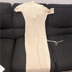 Chic Beige Long Sleeve Knit Dress